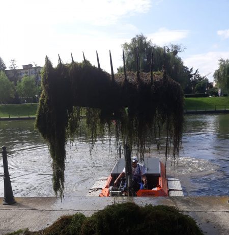 Intervenții cu utilajul amfibiu pentru curățarea Someșului Mic și a lacurilor din Gheorgheni (FOTO)