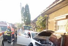 Accident urmat de incendiu în Negreni! Două persoane au fost rănite şi au ajuns la spital (FOTO)