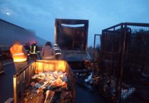 Incendiu în Gilău! TIR-ul unei firme de curierat a fost distrus de flăcări (FOTO)