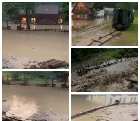 EXCLUSIV: Turiști din Cluj Napoca sinistrați pe Valea Vaserului în cabanele Ocolului Silvic Vișeu de Sus. Viitura a distrus linia ferată a Mocăniței