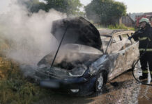 Maşina distrusă de un incendiu în Câmpia Turzii (FOTO)