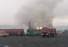 VIDEO- Locomotiva unui tren marfar a luat foc in Dej