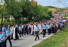 Pelerinajul de cinci kilometri de la Gherla la Nicula, condus de Mitropolitul Clujului | Credincioșii parcurg drumul credinței pe jos
